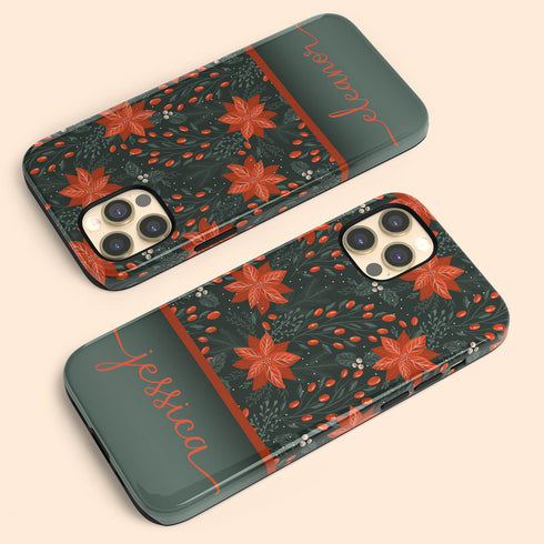 Christmas Flowers Custom Name iPhone Case